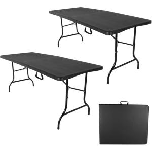 Adjustable Folding Table – Portable 4-Foot Plastic Utility Tabletop with 2 Height Settings – Indoor and Outdoor Seating by Lavish Home (White)(Black  Set of 2)