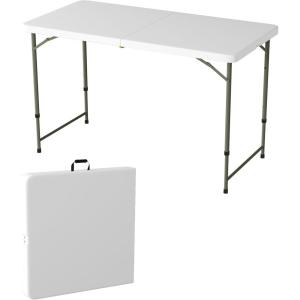 Adjustable Folding Table – Portable 4-Foot Plastic Utility Tabletop with 2 Height Settings – Indoor and Outdoor Seating by Lavish Home (White)(White)