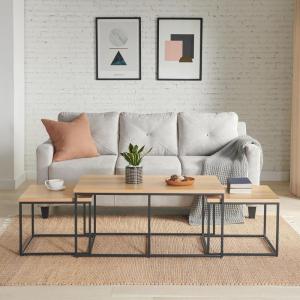 Alaterre Furniture 3-Piece Coffee Table Set – Modern Nesting Tables with Large Table and Side Tables – for Living Room, Apartment, or Dorm (Walnut)(Set of 3)