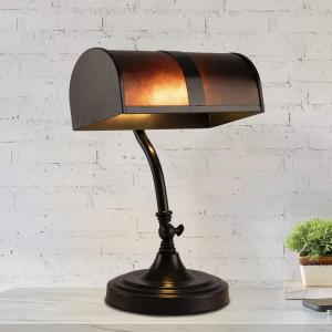 Banker’s Lamp – Mission-Style LED Table or Desk Light with Amber Mica Shade and Bulb – Classic Vintage-Look Accent Decor by Lavish Home (Black)