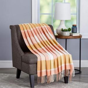 Bedford Home Desert Blush Oversized Vintage Look Woven Acrylic Faux Cashmere-Feel Plaid Throw ? Breathable and Machine Washable, 70? L x 60? W, 66A-29256