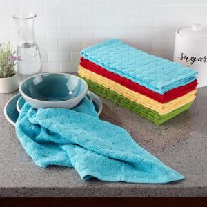 Bedford Home Lavish Home Set of 8 Kitchen 16”x28”-Absorbent 100% Cotton Hand Towel-Modern Circle Pattern Weave in 4 Solid Colors-Dishtowels for Drying, Multiple(Set of 8)