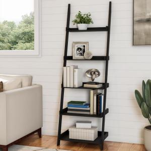 Bookshelf – 5-Tier Ladder Shelf with Leaning Look – Bookcase for Home Decor and Office Storage – Freestanding Book Shelves by Lavish Home (Black)(Black)