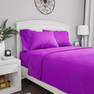 Brushed Microfiber Sheet Set- 3 Piece Bed Linens-Fitted & Flat Sheets, 1 Pillowcase-Wrinkle, Stain & Fade Resistant by Lavish Home (Twin, Purple)(Purple)