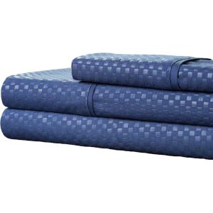 Brushed Microfiber Sheet Set- 3 Piece- Embossed Checkered Bed Linens- Deep Pocket Fitted & Flat Sheets, Plus A Pillowcase by Lavish Home (Twin, Blue)(Navy)