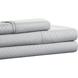 Brushed Microfiber Sheet Set- 3 Piece- Embossed Checkered Bed Linens- Deep Pocket Fitted & Flat Sheets, Plus A Pillowcase by Lavish Home (Twin, Blue)(Platinum)