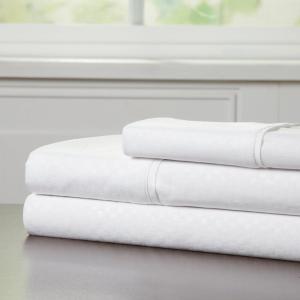 Brushed Microfiber Sheet Set- 3 Piece- Embossed Checkered Bed Linens- Deep Pocket Fitted & Flat Sheets, Plus A Pillowcase by Lavish Home (Twin, Blue)(White)