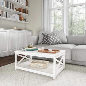 Coffee Table – 2-Tiered Wood Sofa Table – Low Profile and X-Leg Design Living Room Furniture for Storage, Display, or TV Stand by Lavish Home (White)(White)