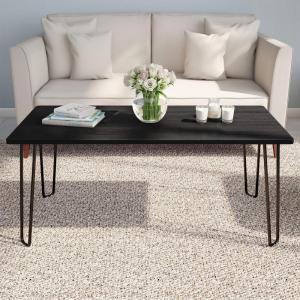 Coffee Table with Hairpin Legs – Modern Industrial Style Home Decor – Woodgrain-Look and Steel Accent Living Room Furniture by Lavish Home (Gray)(Black Woodgrain)