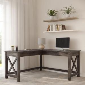 Computer Desk – L-Shaped Desk with X-Pattern Legs – For Office, Computer, or Craft Table – Desks for Home Office by Lavish Home (White)(Dark Gray)