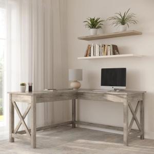 Computer Desk – L-Shaped Desk with X-Pattern Legs – For Office, Computer, or Craft Table – Desks for Home Office by Lavish Home (White)(Light Gray)