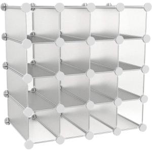 Cube Organizer 16 Cube Shelves with Interlocking, Customizable, Stackable Modular Cubby Shelving for Organization and Storage by Lavish Home (White)