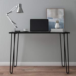 Desk with Hairpin Legs – Modern Industrial Style Home Decor – Woodgrain-Look and Steel Accent Home Office Furniture by Lavish Home (Gray)(Black)