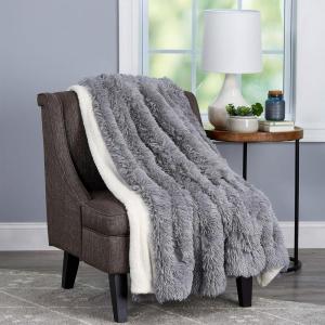 Faux Fur Throw – Luxurious, Soft, Hypoallergenic Premium Fashion Faux Wolf Fur Blanket with Faux Mink Back and Gift Box, 60?x70? by BH (Pearl White)(Gray and Cream)