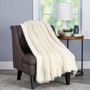 Faux Fur Throw – Luxurious, Soft, Hypoallergenic Premium Fashion Faux Wolf Fur Blanket with Faux Mink Back and Gift Box, 60?x70? by BH (Pearl White)(White)