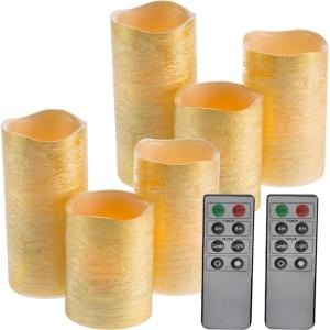 Flameless LED Candles – 6-Piece Remote Controlled Flameless Candle Set for Home, Wedding, Bridal Shower, and Christmas Décor by Lavish Home (Silver)(Gold)