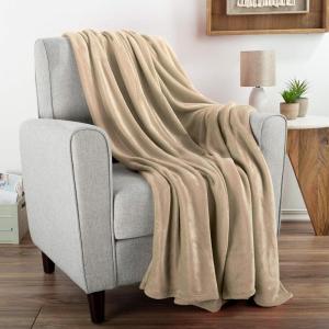 Flannel Fleece Throw Blanket- For Couch, Home Décor, Bed, Sofa & Chair- Oversized 60” x 70”- Lightweight, Soft & Plush Microfiber in Desert Tan by Bedford Home(Desert Tan)