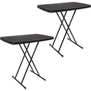 Folding Table – Lightweight Portable Folding Desk – Small Plastic Table for TV Tray, Playing Cards, and Craft Room by Lavish Home (White)(Black  Set of 2)