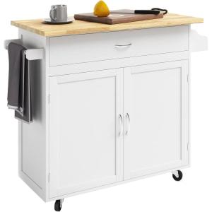Kitchen Island with Spice Rack and Storage Cabinet – Rolling Cart with Drawers for Coffee Bar, Additional Counter Space, or Storage by Lavish Home (Oak)(White)