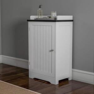 Lavish Home 2-Tier Bathroom Floor Storage Cabinet – 29” Tall Free Standing White Cupboard with Adjustable Shelf, Shutter-Style & Slatted Look Door – Towel, Toiletries, or Laundry Organizer