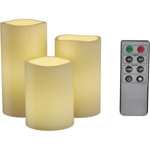 Lavish Home 3-Piece Battery Operated Candles Set – LED Flameless Candles Battery Operated with Remote Controlled, Real Wax for Home, Wedding, or Christmas Decor (White)