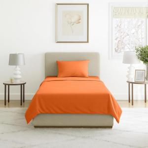 Lavish Home 3-Piece Brushed Microfiber Twin Sheet Set – Bedding with Wrinkle and Stain-Resistant Fitted and Flat Sheets Plus Pillowcase (Purple)(Orange)