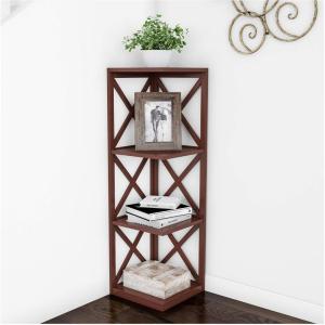 Lavish Home 4-Shelf Corner Bookcase- Open Criss-Cross Style Etagere, Brown