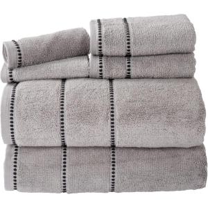 Lavish Home 6 Piece Bathroom Towels Set – 525GSM 100% Cotton Bathroom Essentials – 2 Bath Sheets, 2 Hand Towels, and 2 Wash Cloths for Bath, Shower, Gym, Spa, and Dorm Room (Silver / Black)