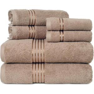Lavish Home 6 Piece Bathroom Towels Set – 625GSM 100% Cotton Bathroom Essentials with 2 Absorbent Wash Cloths, 2 Hand Cloths, and 2 Bath Towel for Shower, Gym, Dorm and Spa (Green)(Taupe)