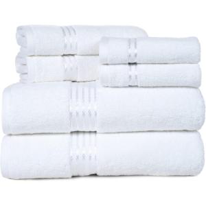 Lavish Home 6 Piece Bathroom Towels Set – 625GSM 100% Cotton Bathroom Essentials with 2 Absorbent Wash Cloths, 2 Hand Cloths, and 2 Bath Towel for Shower, Gym, Dorm and Spa (Green)(White)