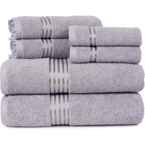 Lavish Home 6 Piece Bathroom Towels Set – 625GSM 100% Cotton Bathroom Essentials with 2 Absorbent Wash Cloths, 2 Hand Cloths, and 2 Bath Towel for Shower, Gym, Dorm and Spa (Green)(Silver)