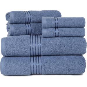 Lavish Home 6 Piece Bathroom Towels Set – 625GSM 100% Cotton Bathroom Essentials with 2 Absorbent Wash Cloths, 2 Hand Cloths, and 2 Bath Towel for Shower, Gym, Dorm and Spa (Green)(Blue)