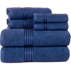 Lavish Home 6 Piece Bathroom Towels Set – 625GSM 100% Cotton Bathroom Essentials with 2 Absorbent Wash Cloths, 2 Hand Cloths, and 2 Bath Towel for Shower, Gym, Dorm and Spa (Green)(Navy)