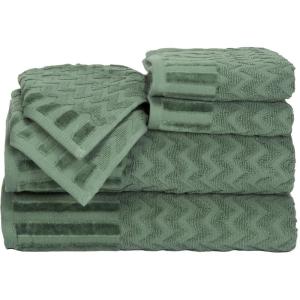 Lavish Home 6-Piece Cotton Deluxe Plush Bath Towel Set – Chevron Pattern Plush Sculpted Spa Luxury Decorative Body, Hand and Face Towels (Green)