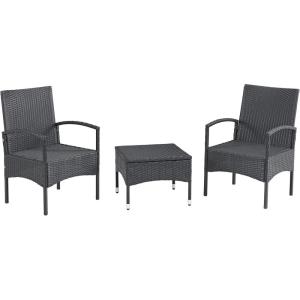 Lavish Home 80-OUTD-WK-NCSHCHTBL, Gray Outdoor Patio Set ? 3-Piece Rattan Seating Combo with 2 Chairs and Table for Deck, Balcony, or Front Porch Furniture(3-Piece)