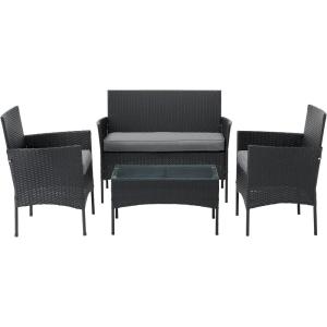 Lavish Home 80-OUTD-WK-NCSHCHTBL, Gray Outdoor Patio Set ? 3-Piece Rattan Seating Combo with 2 Chairs and Table for Deck, Balcony, or Front Porch Furniture(4-Piece)