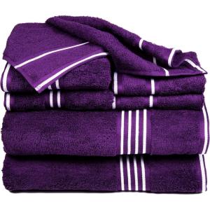 Lavish Home 8PC Bathroom Towels Set – 575GSM 100% Cotton Bathroom Essentials with 2 Bath Towels, 2 Hand Cloths, 2 Wash Cloths, and 2 Fingertip Fabric for Shower, Gym, Dorm and Spa (Silver)(Eggplant)