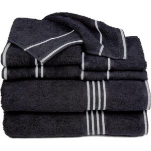 Lavish Home 8PC Bathroom Towels Set – 575GSM 100% Cotton Bathroom Essentials with 2 Bath Towels, 2 Hand Cloths, 2 Wash Cloths, and 2 Fingertip Fabric for Shower, Gym, Dorm and Spa (Silver)(Charcoal)