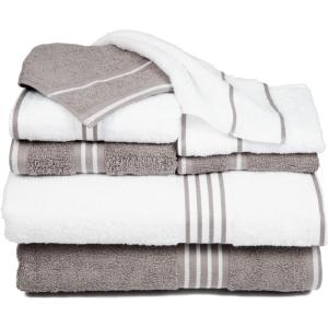 Lavish Home 8PC Bathroom Towels Set – 575GSM 100% Cotton Bathroom Essentials with 2 Bath Towels, 2 Hand Cloths, 2 Wash Cloths, and 2 Fingertip Fabric for Shower, Gym, Dorm and Spa (Silver)(White & Silver)
