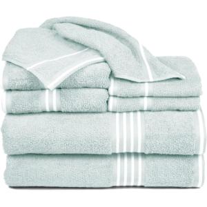 Lavish Home 8PC Bathroom Towels Set – 575GSM 100% Cotton Bathroom Essentials with 2 Bath Towels, 2 Hand Cloths, 2 Wash Cloths, and 2 Fingertip Fabric for Shower, Gym, Dorm and Spa (Silver)(Seafoam)