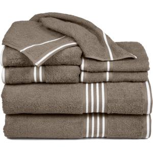 Lavish Home 8PC Bathroom Towels Set – 575GSM 100% Cotton Bathroom Essentials with 2 Bath Towels, 2 Hand Cloths, 2 Wash Cloths, and 2 Fingertip Fabric for Shower, Gym, Dorm and Spa (Silver)(Taupe)