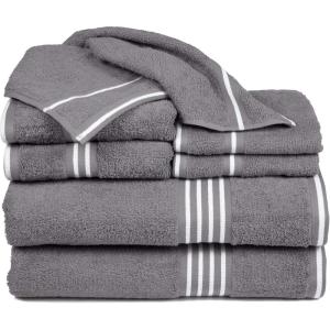 Lavish Home 8PC Bathroom Towels Set – 575GSM 100% Cotton Bathroom Essentials with 2 Bath Towels, 2 Hand Cloths, 2 Wash Cloths, and 2 Fingertip Fabric for Shower, Gym, Dorm and Spa (Silver)(Silver)