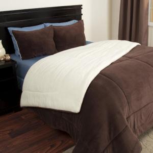 Lavish Home BH 3 Piece Sherpa/Fleece Comforter Set – F/Q – Chocolate