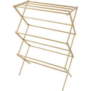 Lavish Home Bamboo Clothes Drying Rack, Folding Portable Clothesline, Collapsible Laundry Rack for Indoor or Outdoor, Compact & Eco-Friendly