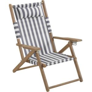 Lavish Home Beach Chair – Outdoor Weather-Resistant Wood Folding Chair with Backpack Straps – 4-Position Reclining Seat – Beach Essentials (Taupe Stripe)(Grey)