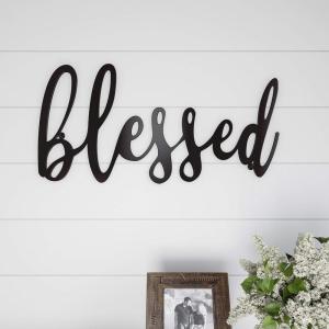 Lavish Home Blessed Wall Decor – Decorative 3D Metal Cutout – Word Art Sign for Modern Rustic and Vintage Farmhouse Decor (Distressed Brown)(Blessed)