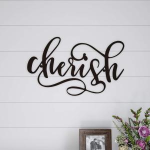 Lavish Home Blessed Wall Decor – Decorative 3D Metal Cutout – Word Art Sign for Modern Rustic and Vintage Farmhouse Decor (Distressed Brown)(Cherish)