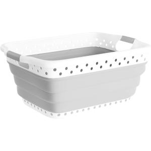 Lavish Home Collapsible Plastic Laundry Basket – Space-Saving Portable Clothes Hamper with Comfort Grip Handles for Laundry Room Organization and Storage (Gray)