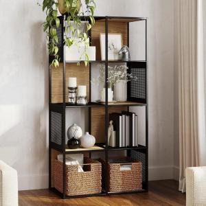 Lavish Home Cube Storage Organizer – Industrial-Style Wood and Metal Shelving Unit – Freestanding Bookshelf for The Home or Office (Oak and Black)