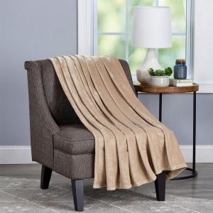 Lavish Home Desert Tan Oversized Microfiber Velvet Solid Polyester Throw Blanket Breathable and Machine Washable(Desert Tan)